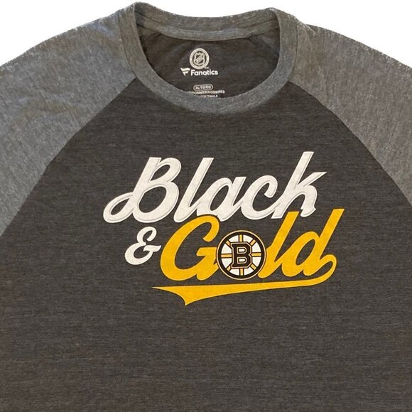 Boston Bruins Black & Gold Fanatics Jersey Styled 1/4 Sleeve T-Shirt Size XL - Picture 2 of 7